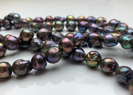 12-13x16 mm Large Hole Peacock Baroque Pearl Beads Hole Size 2.1mm Genuine Baroque Freshwater Pearl With Iridescent Peacock Color #1555