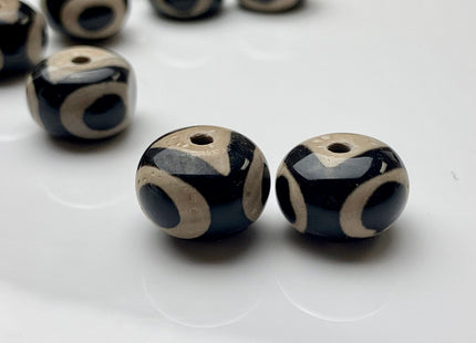 10x14 mm Black And White Tibetan Agate Smooth Rondelle Shape Large Hole 2.0mm Hole Gemstone Beads #2262