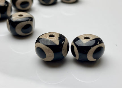 10x14 mm Black And White Tibetan Agate Smooth Rondelle Shape Large Hole 2.0mm Hole Gemstone Beads #2262