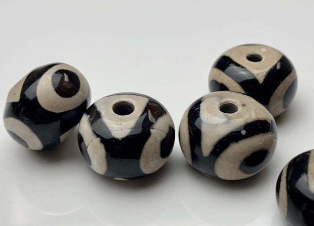 10x14 mm Black And White Tibetan Agate Smooth Rondelle Shape Large Hole 2.0mm Hole Gemstone Beads #2262