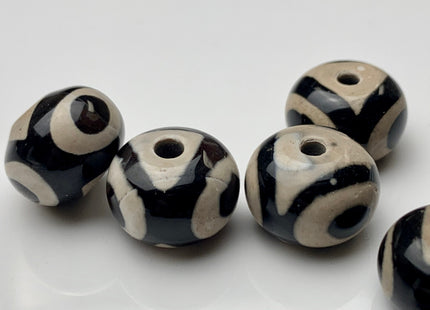 10x14 mm Black And White Tibetan Agate Smooth Rondelle Shape Large Hole 2.0mm Hole Gemstone Beads #2262
