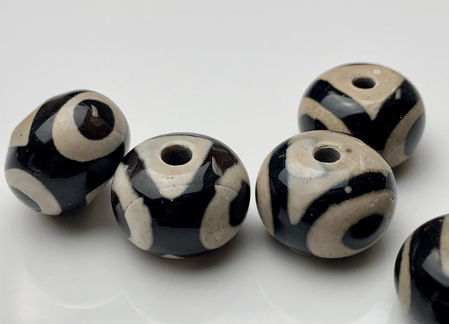 10x14 mm Black And White Tibetan Agate Smooth Rondelle Shape Large Hole 2.0mm Hole Gemstone Beads #2262