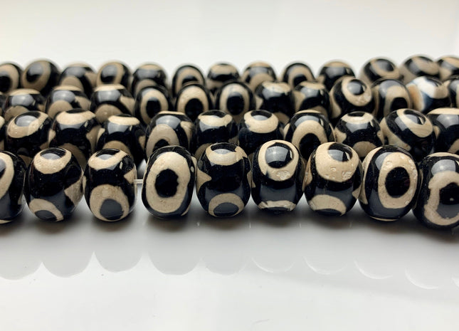 10x14 mm Black And White Tibetan Agate Smooth Rondelle Shape Large Hole 2.0mm Hole Gemstone Beads #2262