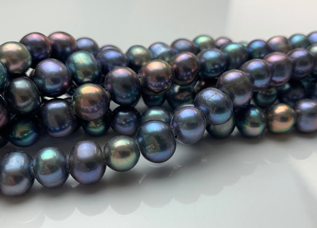 9 mm Half Strand Large Hole Potato Peacock Freshwater Pearl Beads Hole Size 2.2 mm Genuine Large Hole Peacock Pearl Beads #1568