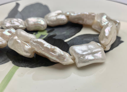 16x20-25 mm AA Half Strand Large Hole Natural White Biwa Pearl Beads 2.2 mm Hole Limited Edition Genuine Freshwater Biwa Stick Pearl #1577