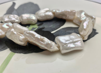 16x20-25 mm AA Half Strand Large Hole Natural White Biwa Pearl Beads 2.2 mm Hole Limited Edition Genuine Freshwater Biwa Stick Pearl #1577