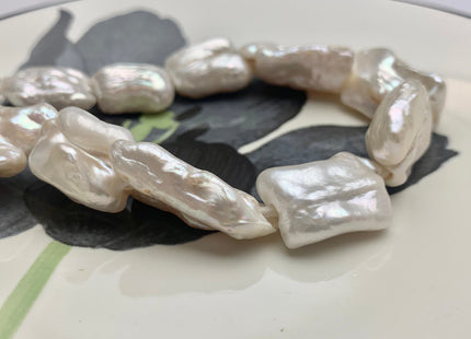 16x20-25 mm AA Half Strand Large Hole Natural White Biwa Pearl Beads 2.2 mm Hole Limited Edition Genuine Freshwater Biwa Stick Pearl #1577