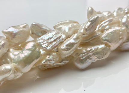 16x20-25 mm AA Half Strand Large Hole Natural White Biwa Pearl Beads 2.2 mm Hole Limited Edition Genuine Freshwater Biwa Stick Pearl #1577