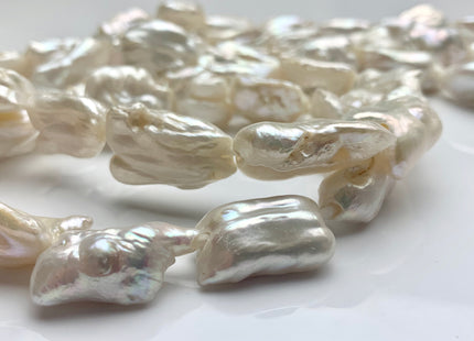 16x20-25 mm AA Half Strand Large Hole Natural White Biwa Pearl Beads 2.2 mm Hole Limited Edition Genuine Freshwater Biwa Stick Pearl #1577