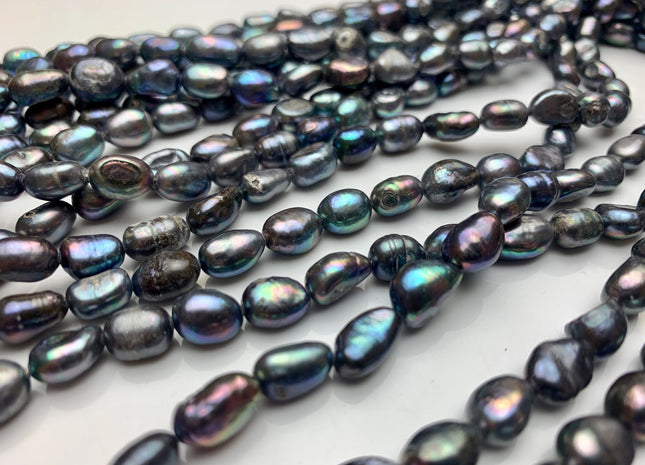 6x8 mm Peacock Color Rice Nugget Freshwater Pearl Beads Genuine Freshwater Pearl Nugget Pearls #1578