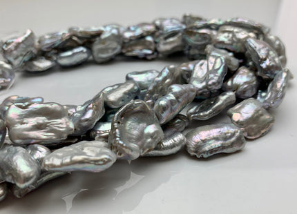 14x22 mm AA Silver Gray Color Biwa Stick Freshwater Pearls Beads Genuine Natural Large Size Biwa Pearls Irregular Shape Large Pearls #1616