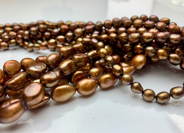 6x8 mm Or 8x10 mm AAA Copper Brown Color Rice Nugget Freshwater Pearl Beads High Luster Genuine Freshwater Pearl Nuggets #308