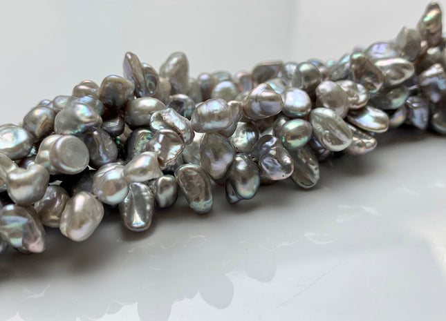 5x7-8 mm AA High Luster Silver Gray Keshi Freshwater Pearl Beads Top Drilled Gray Keshi Pearls Dancing Silver Pearl Beads #345