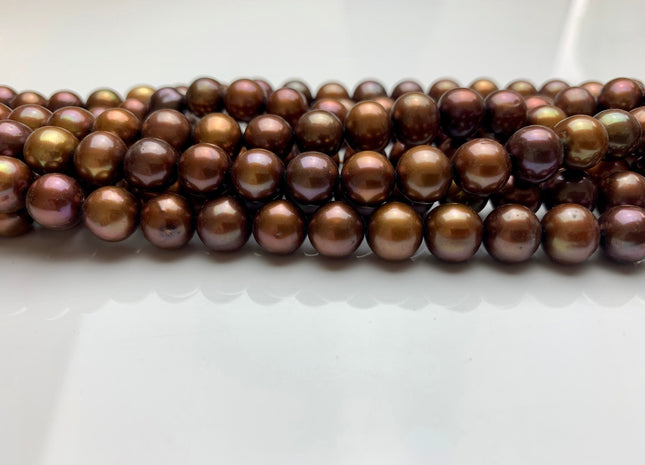7-7.5mm 9.5-10mm AAA Chocolate Brown Semi-Round Freshwater Pearl Beads Genuine Near Round Freshwater Pearls #1619