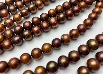 7-7.5mm 9.5-10mm AAA Chocolate Brown Semi-Round Freshwater Pearl Beads Genuine Near Round Freshwater Pearls #1619