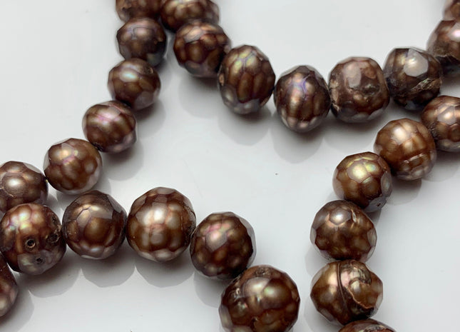 8-9 mm OR 10-11 mm Half Strand Faceted Medium Champagne Potato Freshwater Pearl Beads Limited Edition Faceted Genuine Pearl Beads #690