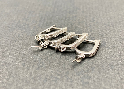 One Pair 925 Sterling Silver Earring Setting With CZ Genuine 925 Sterling Silver Earring Findings For Half Drilled Pearls #1628-H