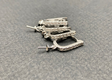 One Pair 925 Sterling Silver Earring Setting With CZ Genuine 925 Sterling Silver Earring Findings For Half Drilled Pearls #1628-H