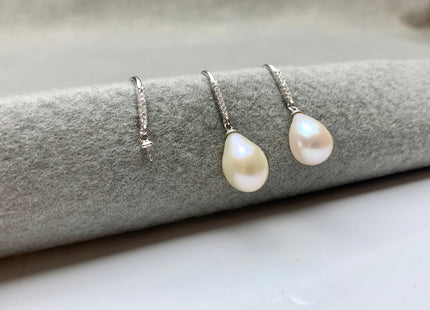 One Pair 925 Sterling Silver Earring Setting With CZ Genuine 925 Sterling Silver Earring Hook Findings For Half Drilled Pearls #10348-C