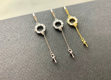 One Pair 925 Sterling Silver Earring Setting With CZ Genuine 925 Sterling Silver Dangle Earring Findings For Half Drilled Pearls #1628-G