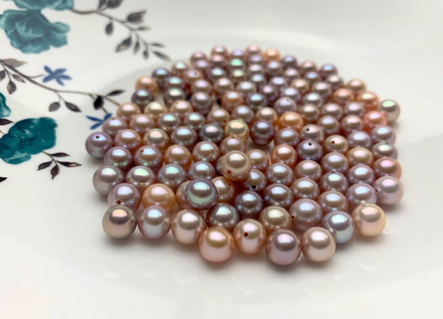 ONE Piece AAA 6.5-7.5 mm Top Quality High Luster Round Half Drilled Freshwater Pearl Genuine Natural Pink Freshwater Pearls #1657