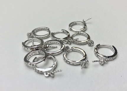 One Pair 925 Sterling Silver Earring Setting With CZ Genuine 925 Sterling Silver Earring Findings For Half Drilled Pearls #10348-k