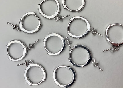 One Pair 925 Sterling Silver Earring Setting With CZ Genuine 925 Sterling Silver Earring Findings For Half Drilled Pearls #10348-k