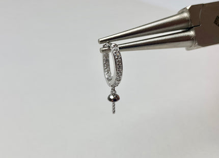 One Pair 925 Sterling Silver Earring Setting With CZ Genuine 925 Sterling Silver Earring Findings For Half Drilled Pearls #10348-k