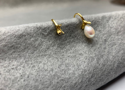 One Pair 925 Sterling Silver Or Gold Simple Hook Earring Setting 925 Sterling Silver Hook Findings For Half Drilled Pearls #10348-M