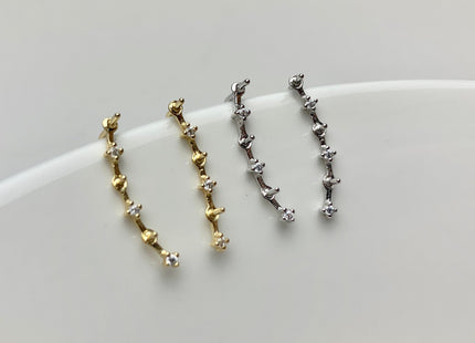 One Pair 925 Sterling Silver/Gold Earring Setting With CZ Genuine 925 Sterling Silver Earring Hook Findings For Half Drilled Pearls #10348-N