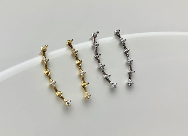 One Pair 925 Sterling Silver/Gold Earring Setting With CZ Genuine 925 Sterling Silver Earring Hook Findings For Half Drilled Pearls #10348-N
