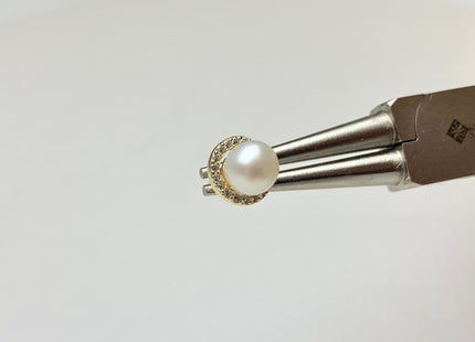 One Pair 925 Sterling Silver/Gold Earring Setting With CZ Letter C Shape Earring Stud Findings For Half Drilled Pearls #10348-O