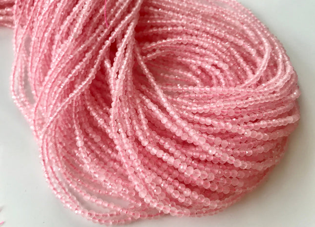 WHOLESALE 2 mm AAA Micro Faceted Rondelle Rose Quartz Gemstone Beads Top Quality Tiny Rose Quartz Faceted Gemstone Loose Beads #2347