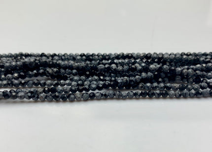 2mm 3mm 4mm AAA Micro Faceted Round Snow Flake Jasper Gemstone Beads Natural Black Gray Faceted Round Snow Flake Jasper 15.5 Inches #2350