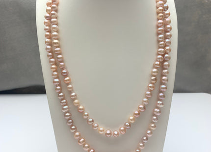 40 Inches Hand Knotted 7-8 mm Potato Natural White Or Pink Freshwater Pearl Necklaces Long Pearl Necklace #1663