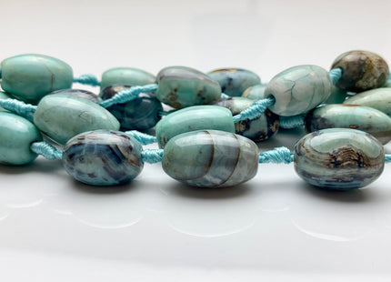 13-18x22 mm Natural Color Smooth Barrel Shape Dragon Skin Agate Gemstone Beads Natural Blue Green Color Agate Gemstone Beads. #2369