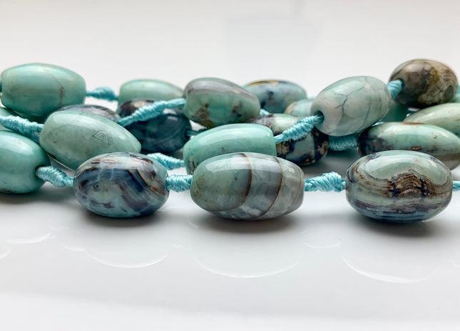 13-18x22 mm Natural Color Smooth Barrel Shape Dragon Skin Agate Gemstone Beads Natural Blue Green Color Agate Gemstone Beads. #2369