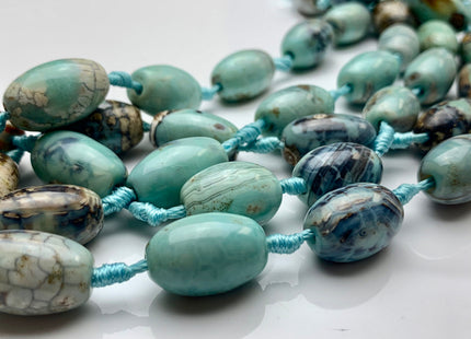 13-18x22 mm Natural Color Smooth Barrel Shape Dragon Skin Agate Gemstone Beads Natural Blue Green Color Agate Gemstone Beads. #2369