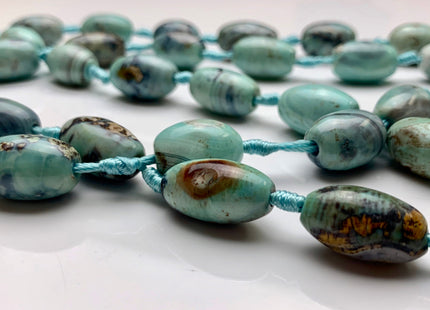 13-18x22 mm Natural Color Smooth Barrel Shape Dragon Skin Agate Gemstone Beads Natural Blue Green Color Agate Gemstone Beads. #2369