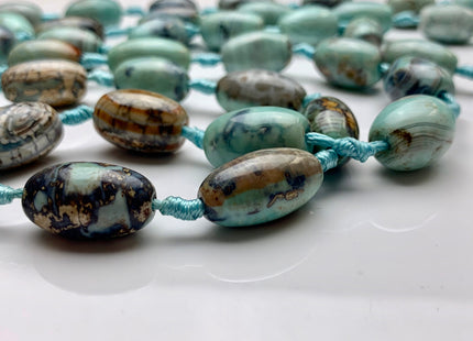 13-18x22 mm Natural Color Smooth Barrel Shape Dragon Skin Agate Gemstone Beads Natural Blue Green Color Agate Gemstone Beads. #2369