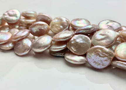14-15 mm AAA Mauve Pink Freshwater Coin Pearl Beads Genuine Natural Color High Luster Beautiful Pink Freshwater Coin Pearls #1374
