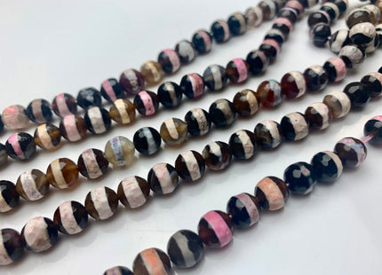 6 mm 8 mm 10 mm 12 mm DZI Tibetan Agate Faceted Round Black Pink And White Color Tibetan Agate Gemstone Loose Beads #2379