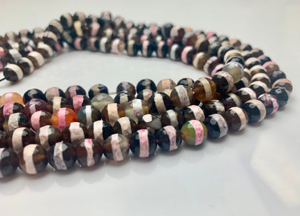6 mm 8 mm 10 mm 12 mm DZI Tibetan Agate Faceted Round Black Pink And White Color Tibetan Agate Gemstone Loose Beads #2379