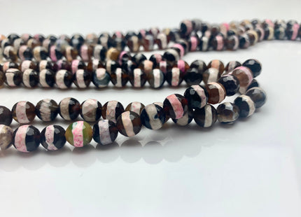 6 mm 8 mm 10 mm 12 mm DZI Tibetan Agate Faceted Round Black Pink And White Color Tibetan Agate Gemstone Loose Beads #2379