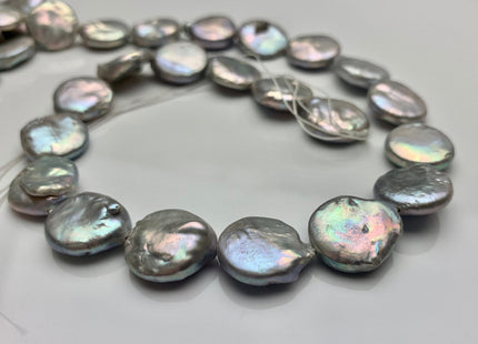 15-17mm High Luster Silver Gray Flat Coin Genuine Freshwater Pearl Beads, Genuine Cultured Freshwater Pearls, Silver Gray Pearls #420