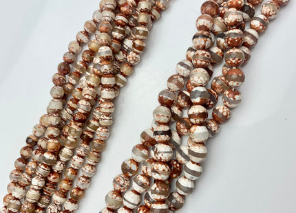 6mm 8mm AAA DZI Tibetan Agate Faceted Round Orange Brown And White Color Agate High Quality Agate Gemstone Loose Beads #2385