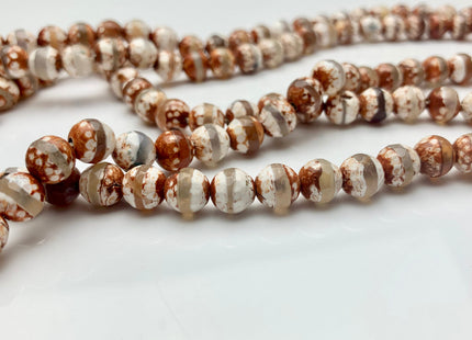 6mm 8mm AAA DZI Tibetan Agate Faceted Round Orange Brown And White Color Agate High Quality Agate Gemstone Loose Beads #2385