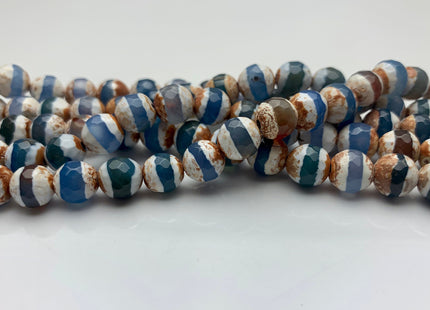 6mm 8mm 10mm DZI Tibetan Agate Faceted Round Blue And White Color Tibetan Agate Gemstone Loose Beads #2393