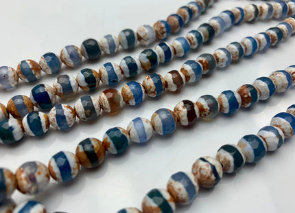 6mm 8mm 10mm DZI Tibetan Agate Faceted Round Blue And White Color Tibetan Agate Gemstone Loose Beads #2393