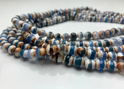 6mm 8mm 10mm DZI Tibetan Agate Faceted Round Blue And White Color Tibetan Agate Gemstone Loose Beads #2393